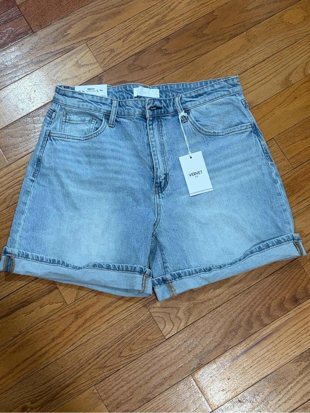 VERVET Light Blue High-Rise Rolled Hem Denim Shorts